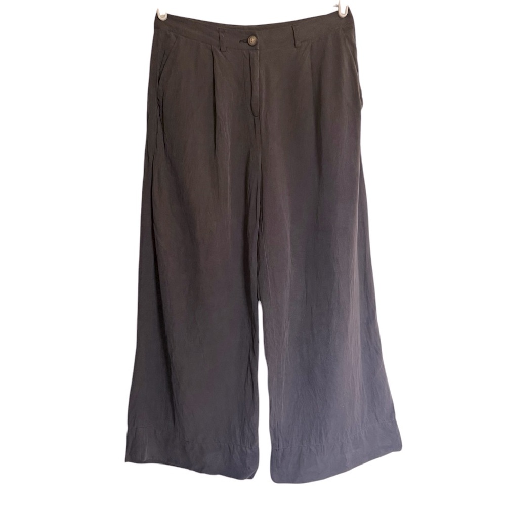 POETRY Silk & Linen Charcoal Gray Wide Leg Cropped Pants Womens Size 6 - Picture 2 of 12